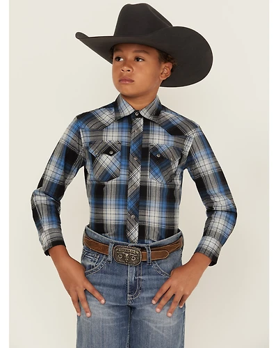Wrangler Retro Boys' Plaid Print Long Sleeve Snap Western Shirt