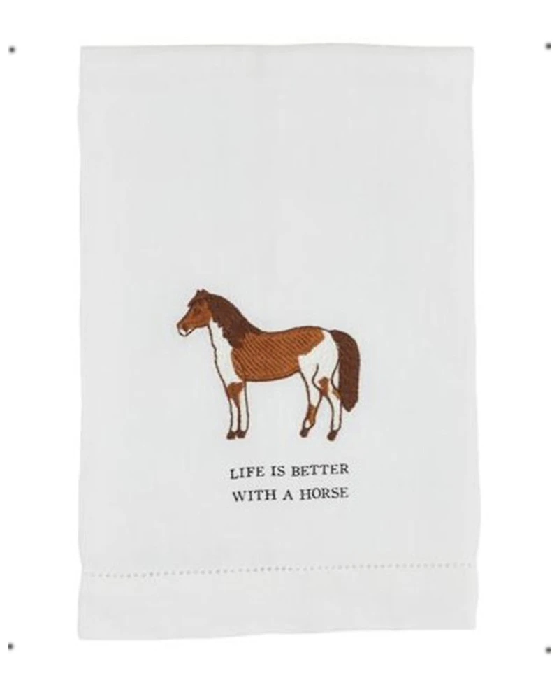 Mud Pie Life Horse Embroidered Hand Towel
