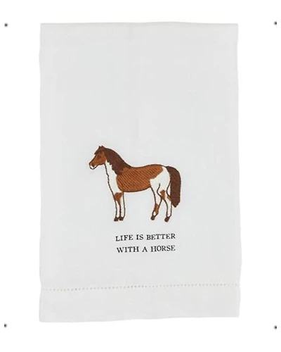 Mud Pie Life Horse Embroidered Hand Towel