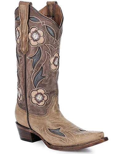 Circle G Women's Floral Inlay Western Boots - Snip Toe