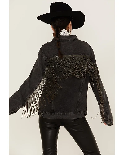 The Andy Jacket by DanielXDiamond: Women's Gray Denim With Gunmetal Fringe