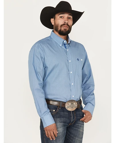 George Strait by Wrangler Men's Geo Print Long Sleeve Button-Down Stretch Western Shirt