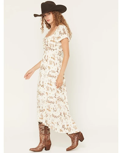Shyanne Women's Western Print Flutter Sleeve High-Low Midi Dress