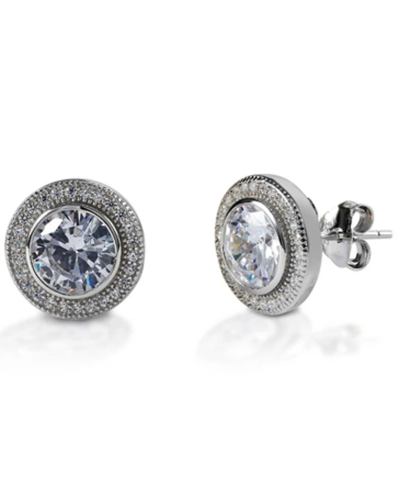 Kelly Herd Women's Round Bezel Set Pave Earrings