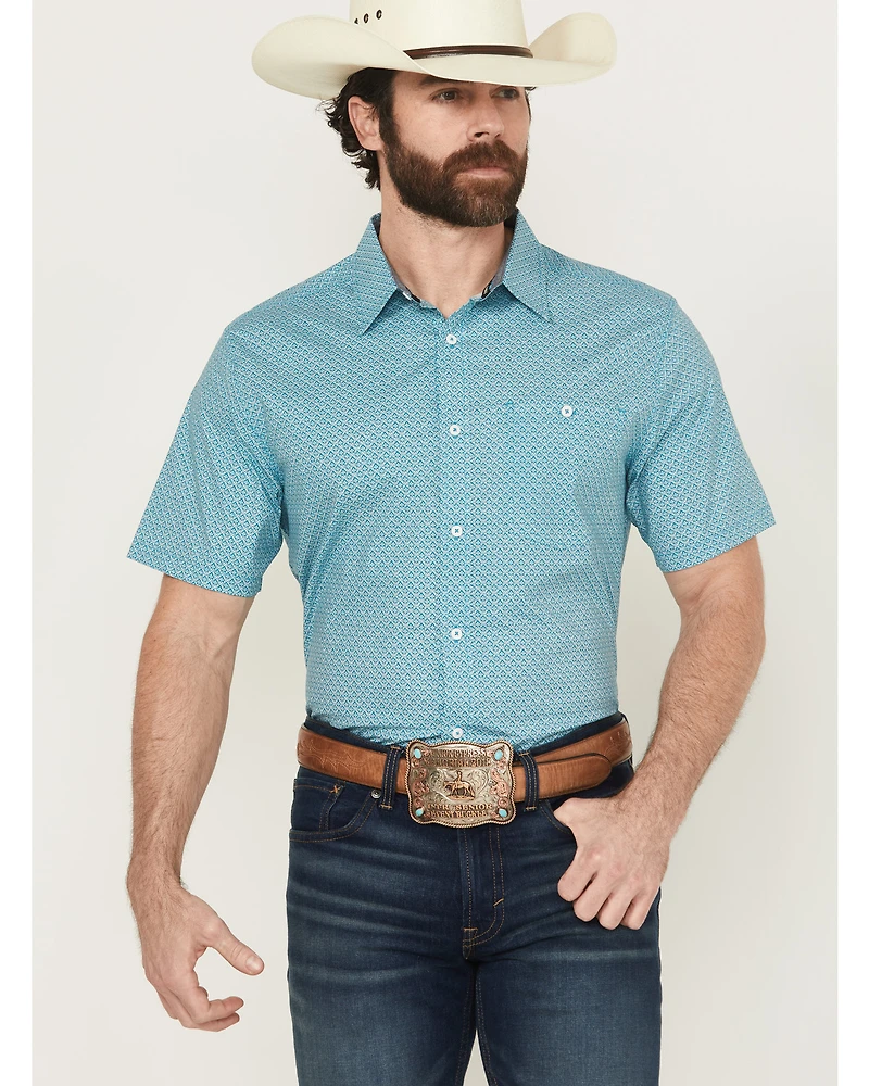 RANK 45® Men's Wild West Geo Print Short Sleeve Button-Down Stretch Western Shirt