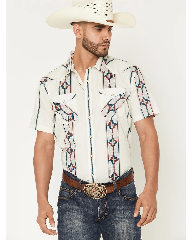 Panhandle Men's Southwestern Stripe Print Short Sleeve Snap Western Shirt