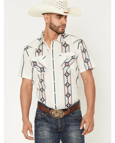 Panhandle Men's Southwestern Stripe Print Short Sleeve Snap Western Shirt