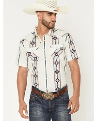 Panhandle Men's Southwestern Stripe Print Short Sleeve Snap Western Shirt