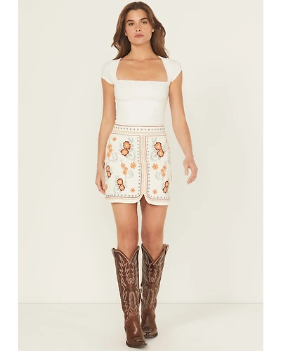 Rock & Roll Denim Women's Floral Print Studded Mini Skirt