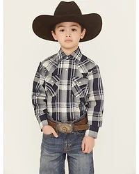 Ely Walker Boys' Plaid Print Long Sleeve Snap Western Shirt