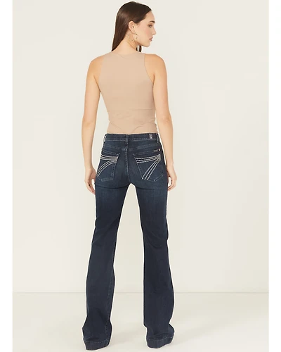 7 For All Mankind Women's Dark Wash Baltimora High Rise Studded Trouser Stretch Denim Jeans