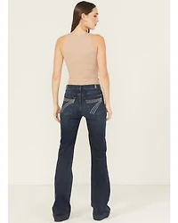 7 For All Mankind Women's Dark Wash Baltimora High Rise Studded Trouser Stretch Denim Jeans