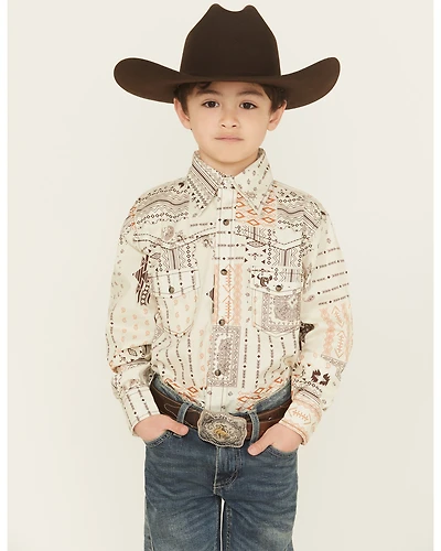 Cowboy Hardware Boys' Southwestern Bandana Print Long Sleeve Snap Stretch Western Shirt