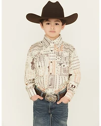 Cowboy Hardware Boys' Southwestern Bandana Print Long Sleeve Snap Stretch Western Shirt