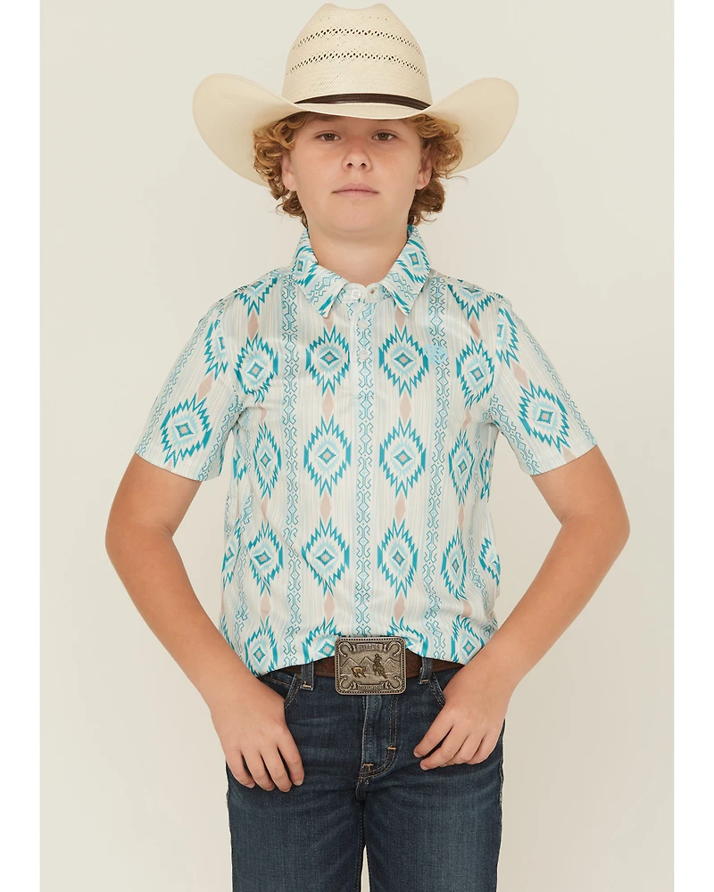 Rock & Roll Denim Boys' Southwestern Print Button-Down Polo Shirt