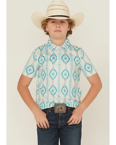 Rock & Roll Denim Boys' Southwestern Print Button-Down Polo Shirt