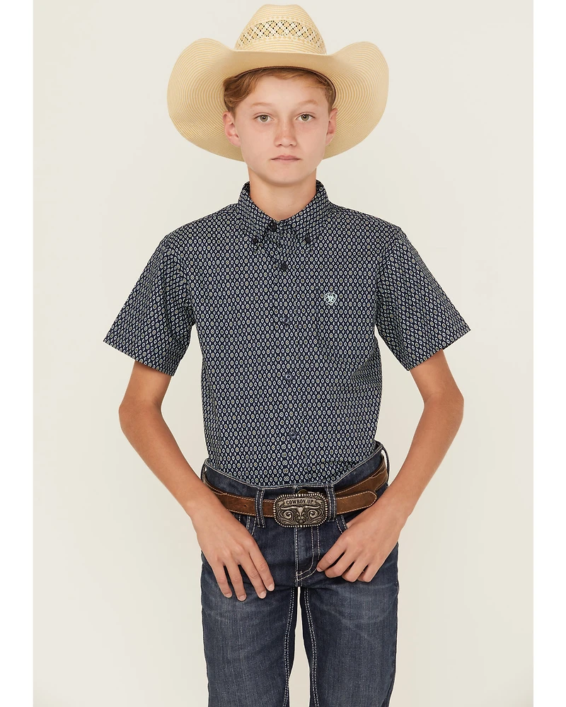 Ariat Boys' Geo Print Short Sleeve Button-Down Western Shirt