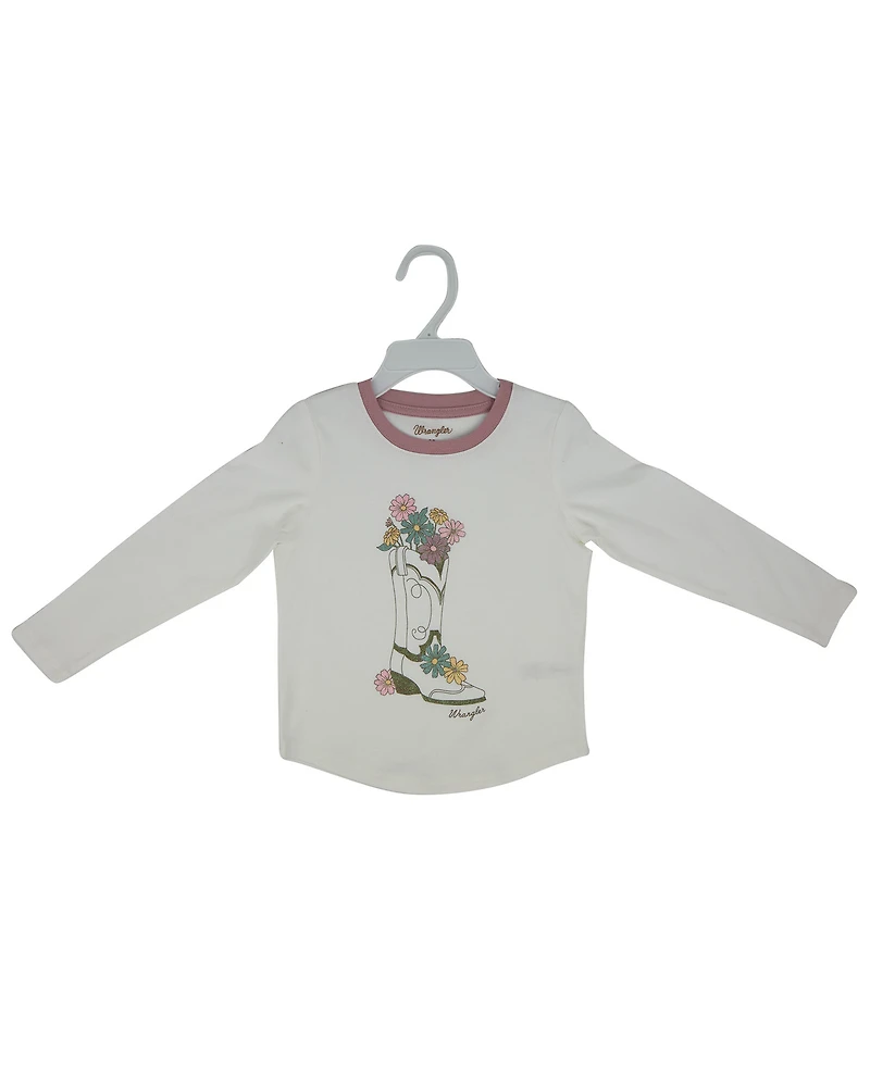 Wrangler Toddler Girls' Flower Boot Long Sleeve Graphic T-Shirt
