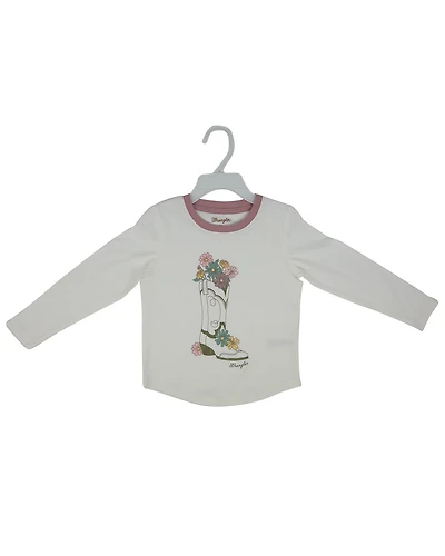 Wrangler Toddler Girls' Flower Boot Long Sleeve Graphic T-Shirt