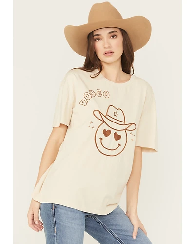 Blue B Women's Embroidered Smiley Rodeo Short Sleeve Graphic Tee