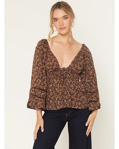 Angie Women's Floral Print Long Sleeve Shirt