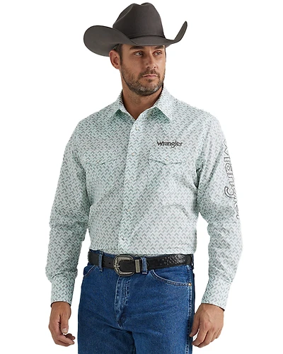 Wrangler Men's Geo Print Logo Long Sleeve Snap Western Shirt - Tall