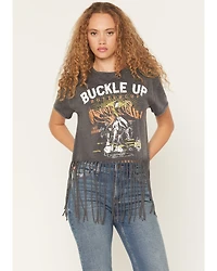 Blended Women's Buckle Up Fringe Short Sleeve Graphic Tee
