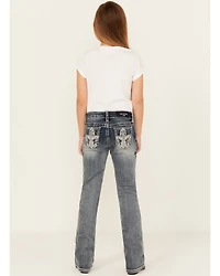 Grace LA Girls' Dark Wash Fleur De Lis Bootcut Stretch Denim Jeans