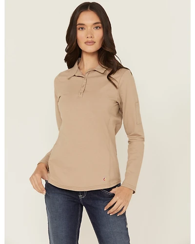 Lapco Women's FR Solid Knit Long Sleeve Polo Work Shirt