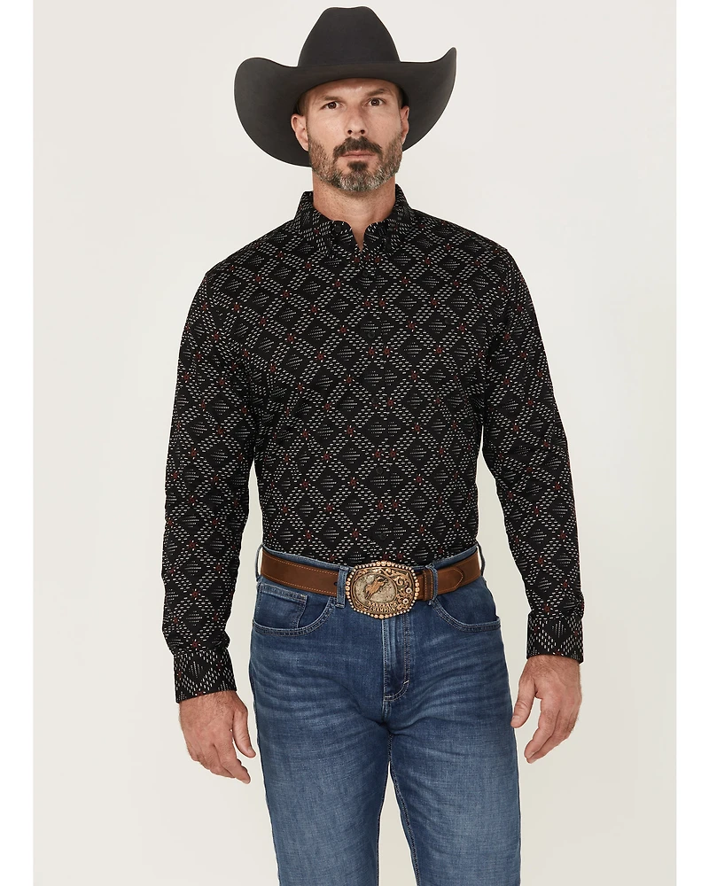 RANK 45® Men's Stampede Diamond Geo Print Long Sleeve Button-Down Stretch Western Shirt