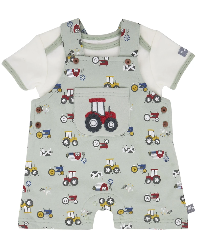 Rugged Bear Infant Boys' Farm Print Shortall Onesie