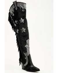 Azalea Wang Women's Nella Over The Knee Embellished Fringe Tall Fashion Boots - Snip Toe