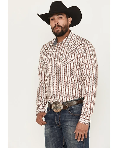 Moonshine Spirit Men's Racer Striped Print Long Sleeve Snap Western Shirt