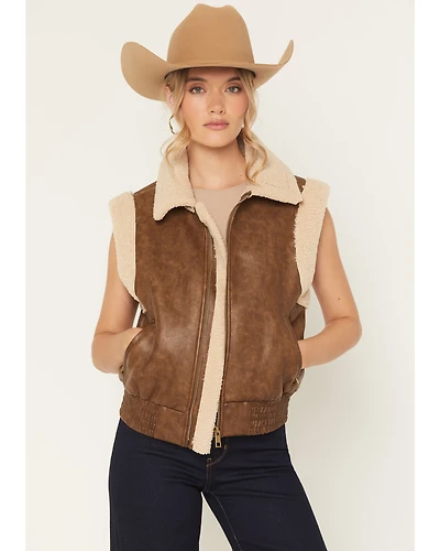 Ashley Women's Faux Leather Shearling Aviator Vest