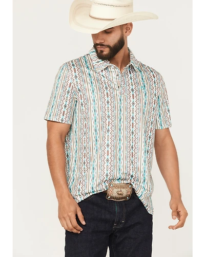 Panhandle Slim Men's Southwestern Striped Short Sleeve Pearl Snap Performance Polo