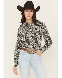 Cowgirl Hardware Women's Cowhide Print Long Sleeve Snap Stretch Western Shirt