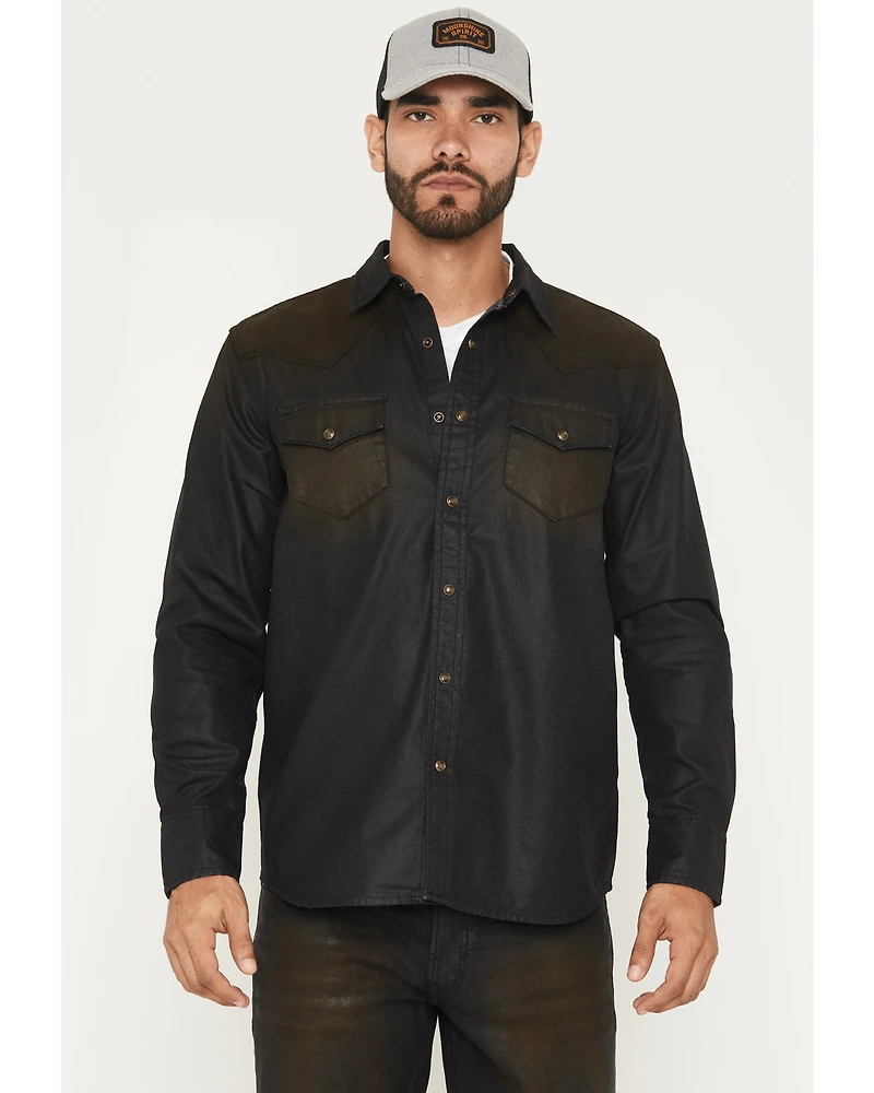 Moonshine Spirit Men's Wax Coated Denim Long Sleeve Snap Western Shirt