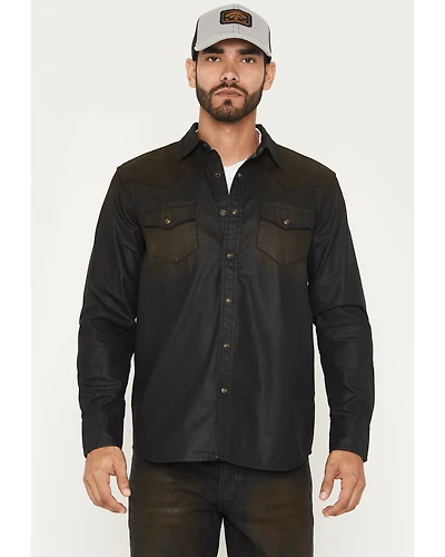 Moonshine Spirit Men's Wax Coated Denim Long Sleeve Snap Western Shirt