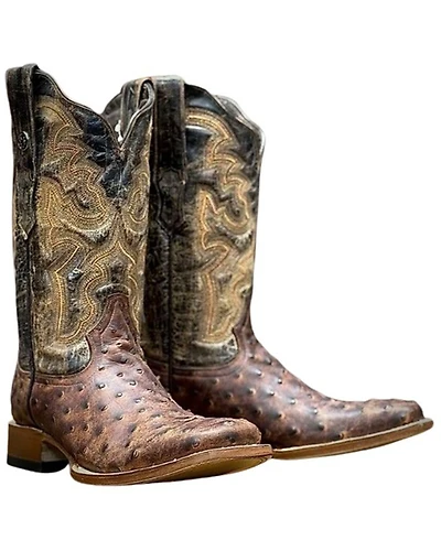 Tanner Marl Men's Exotic Ostrich Print Western Boots - Broad Square Toe