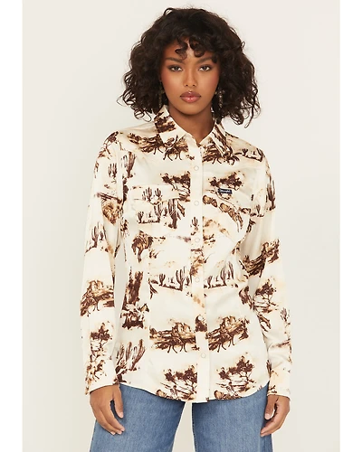 Wrangler Retro Women's Horse Conversational Print Long Sleeve Snap Western Shirt