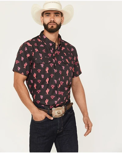 Rock & Roll Denim Men's Boot Barn Exclusive Tek Cactus Short Sleeve Snap Stretch Western Shirt