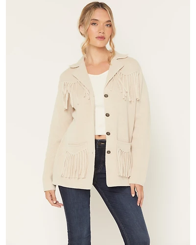 Shyanne Women's Solid Fringe Button-Down Sweater