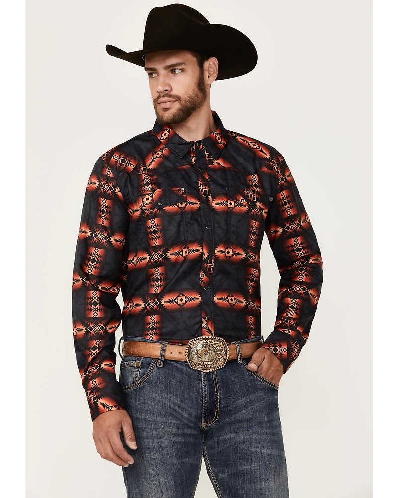 Rock & Roll Denim Men's Tek Southwestern Print Long Sleeve Snap Western Shirt