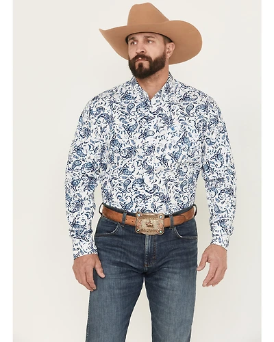Rodeo Clothing Men's Paisley Print Long Sleeve Button-Down Western Shirt