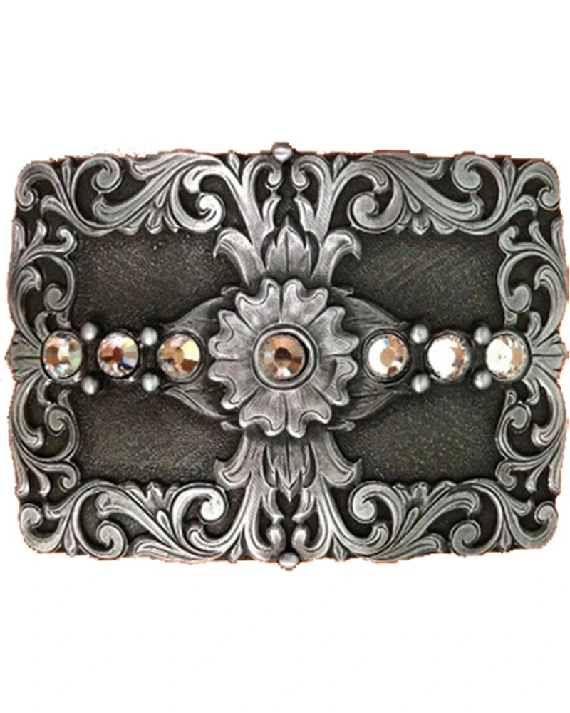 AndWest Women's Floral & Rhinestones Rectangle Belt Buckle