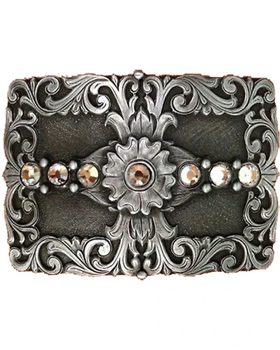 AndWest Women's Floral & Rhinestones Rectangle Belt Buckle