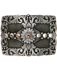 AndWest Women's Floral & Rhinestones Rectangle Belt Buckle