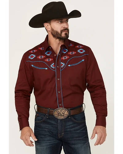 Rodeo Clothing Men's Embroidered Yoke Long Sleeve Snap Western Shirt