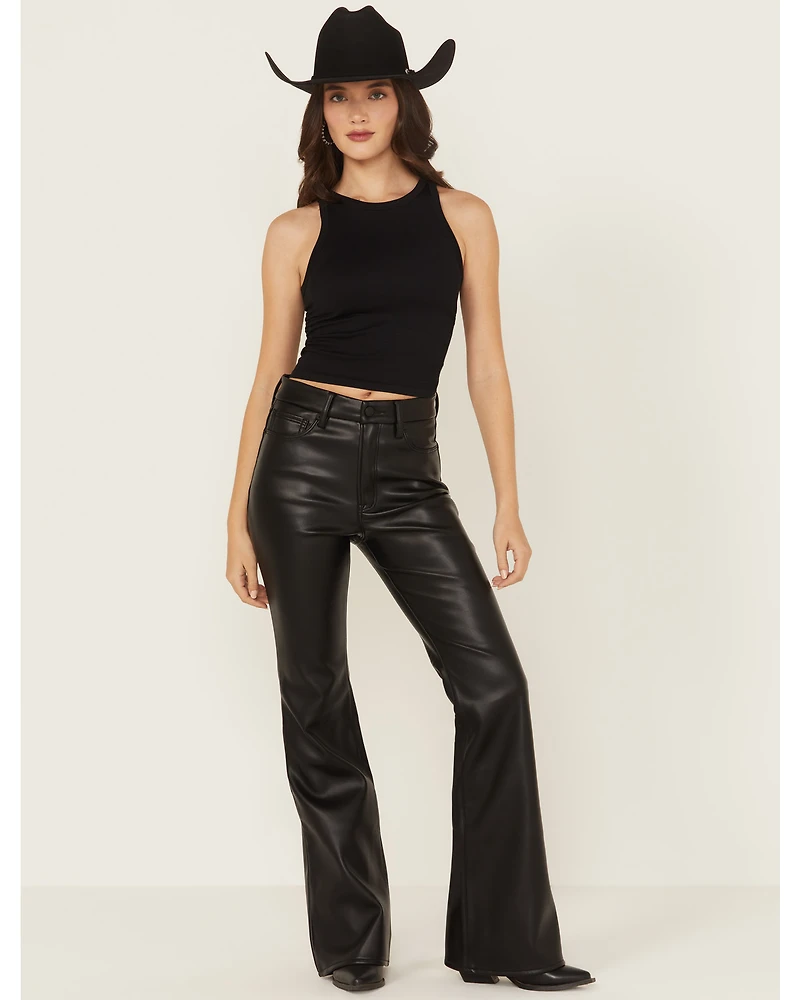 Good American Women's Legs High Rise Faux Leather Flare Pants