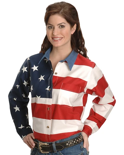 Roper Women's Long Sleeve American Flag Shirt - Plus